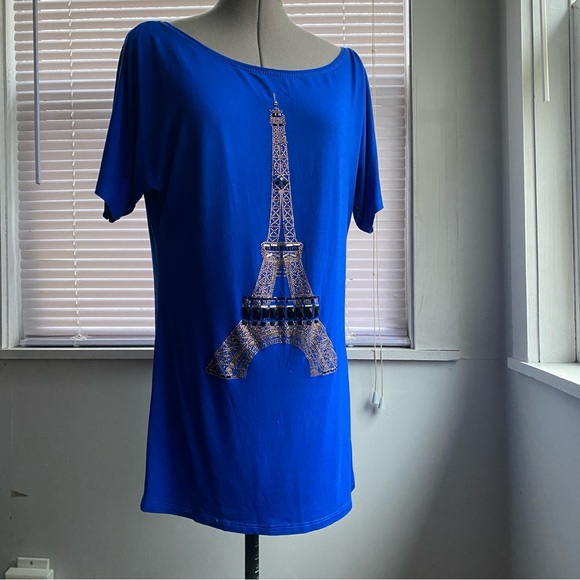 GREENAPPLE Women's Royal Blue Effel Tower Embelished Tunic Size - Picture 2 of 10